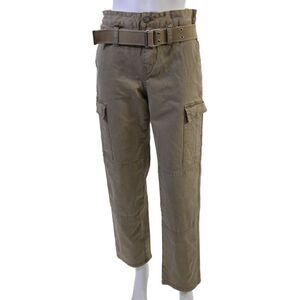 R+A Mens Cargo Khaki Pants Brown Buckle 97% Cotton Size S